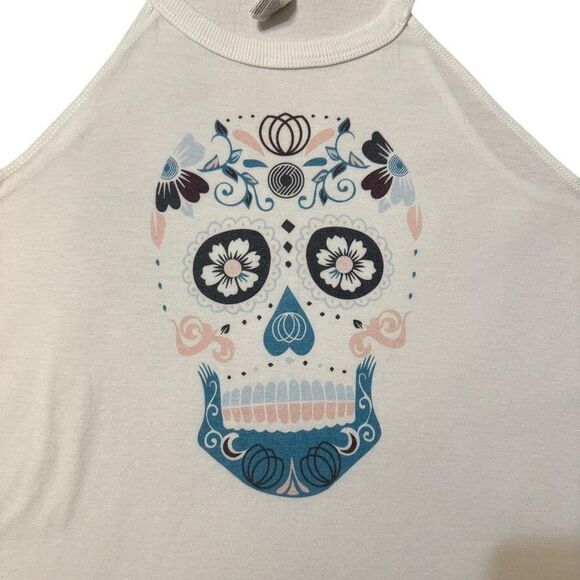 DISTRICT Women's Size SMALL Halloween Tank Top Sugar Skull Tri Rocker Tanktop - Picture 2 of 5
